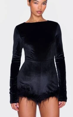 Prettylittlething Black Velvet Long Sleeve Feather Trim Romper 8 Prettylittlething Black Velvet Long Sleeve Feather Trim Romper -Pretty Little Thing Shop cab88bc4ed92d8bea36011d2b3c38ab6e466d949 cnk6942 4