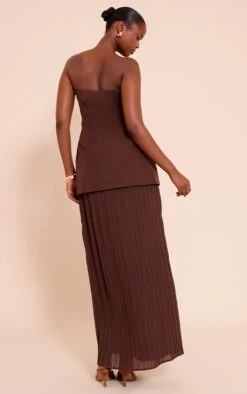 Prettylittlething Chocolate Bandeau Pleated Chiffon Skirt Panel Maxi Dress -Pretty Little Thing Shop cb269892127f1943bd73c5a361507292dfee29e9 CNO3760 2 chocolate bandeau pleated chiffon skirt panel maxi dress