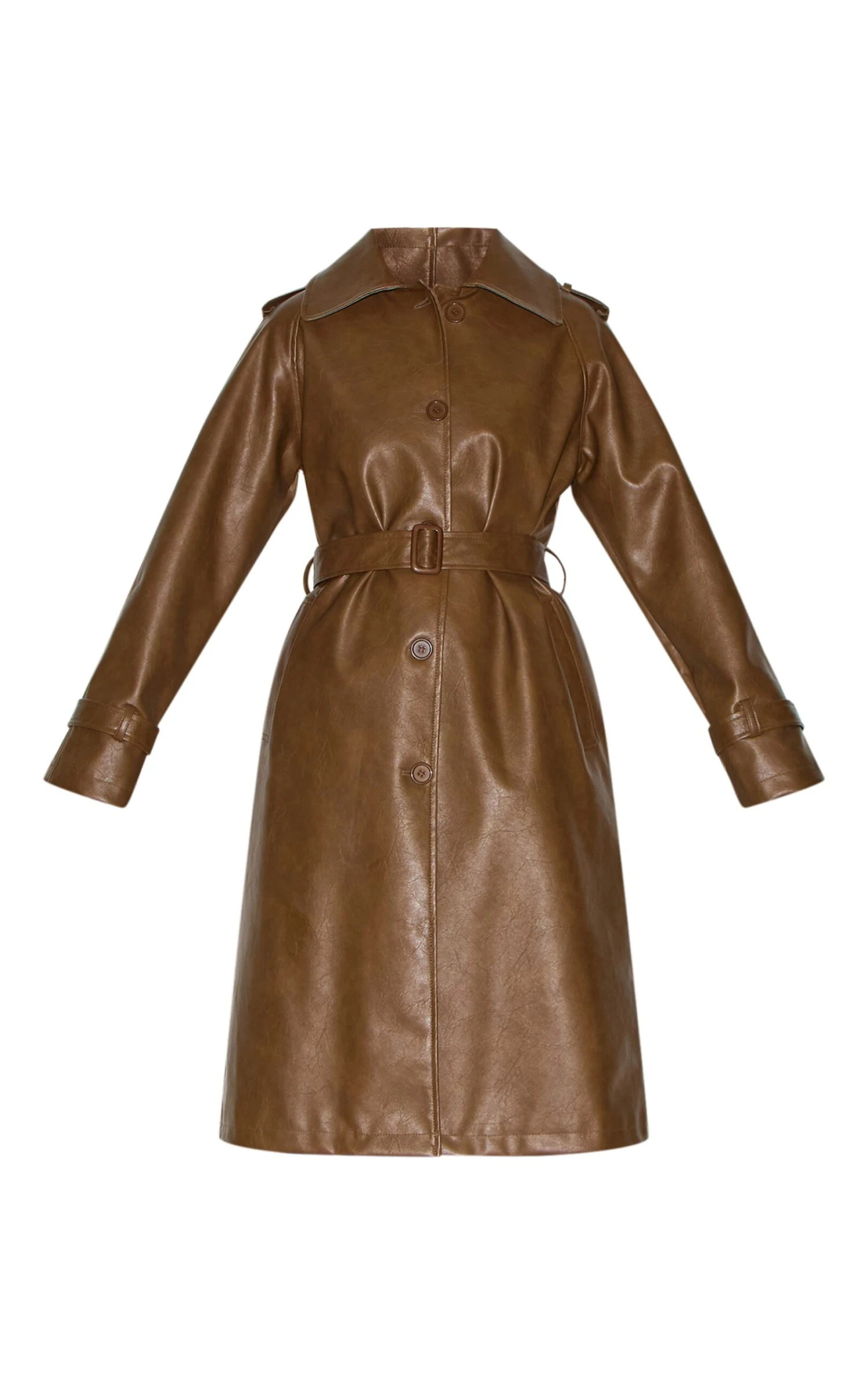 Prettylittlething Chocolate Mid Length Faux Leather Trench Coat 5 Prettylittlething Chocolate Mid Length Faux Leather Trench Coat - Image 5
