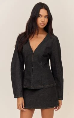 Prettylittlething Raw Indigo Cocoon Sleeve Denim Blazer