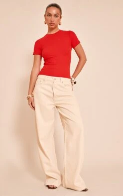 Prettylittlething Tomato Red Soft Rib Crew Neck Short Sleeve Top -Pretty Little Thing Shop cb85dbb6984725878710f669b5a156e3cee646f0 CNM9827 3 tomato red soft rib crew neck short sleeve top