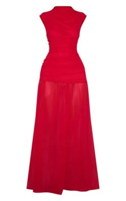 Prettylittlething Red Chiffon Ruched Dropped Waist Sleeveless Maxi Dress -Pretty Little Thing Shop cb868978228071ec5d4144e3dccb5bba10dad08c CNM7935 5 red chiffon ruched dropped waist sleeveless maxi dress