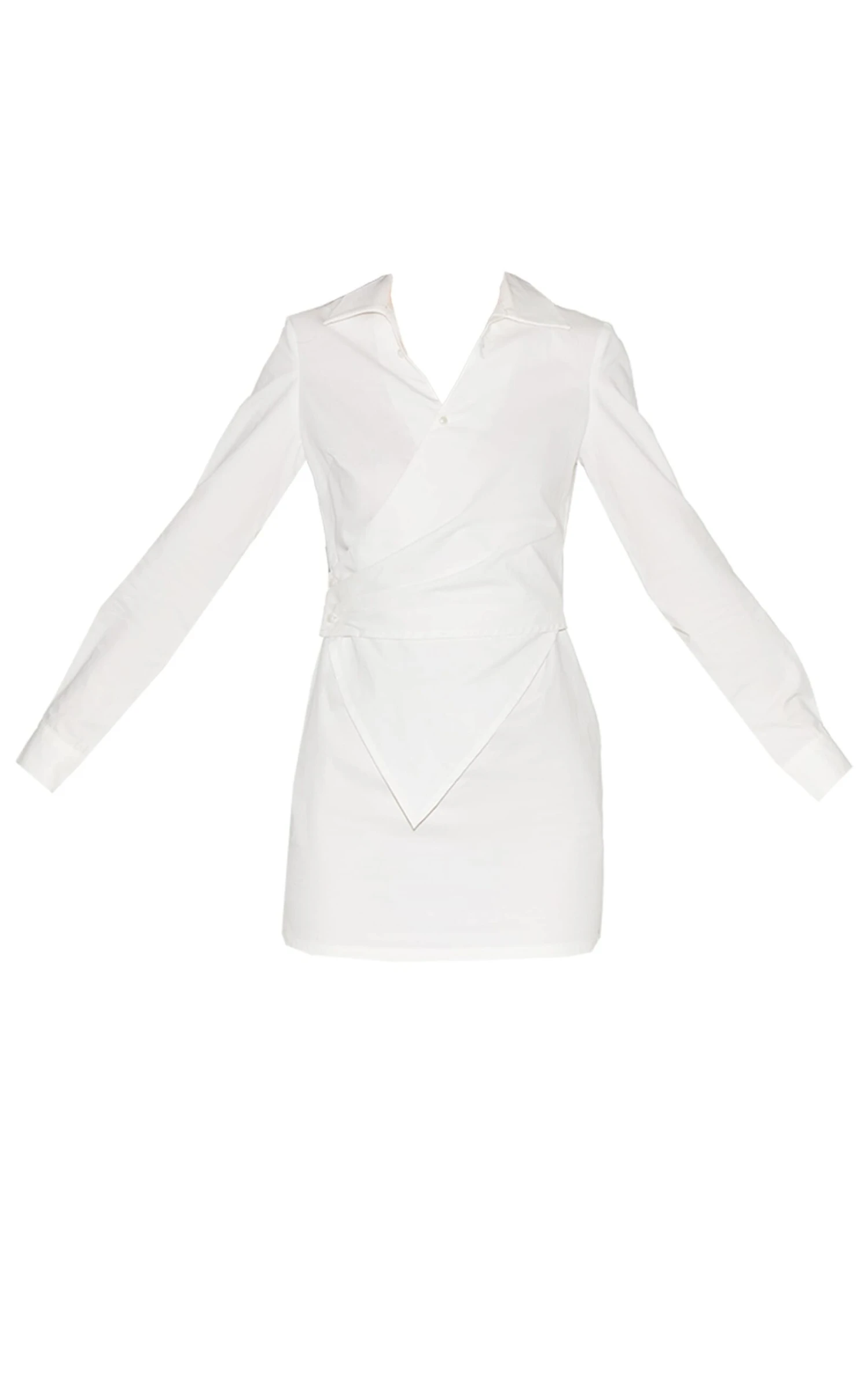 Prettylittlething White Woven Asymmetric Pearl Detail Shirt Dress 5 Prettylittlething White Woven Asymmetric Pearl Detail Shirt Dress - Image 5