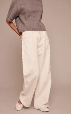 Prettylittlething White Boucle Denim Wide Leg Jean