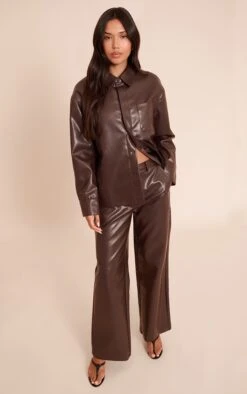 Dark Brown Faux Leather Pocket Detail Shirt -Pretty Little Thing Shop cbf4d73ce57c236e711b7e20875ed1e7259b54f7 CNO0684 3 dark brown faux leather pocket detail shirt