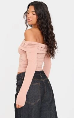 Prettylittlething Stone Contour Jersey Ruched Foldover Bardot Crop Top -Pretty Little Thing Shop cc1829e917f5492634ac8bb6cf56f485c2908eca cnk6847 2