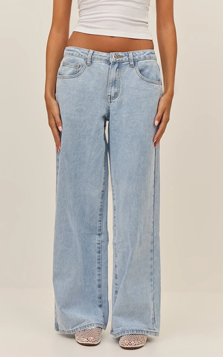 Prettylittlething Light Blue Low Rise Wide Leg Jeans 1 Prettylittlething Light Blue Low Rise Wide Leg Jeans
