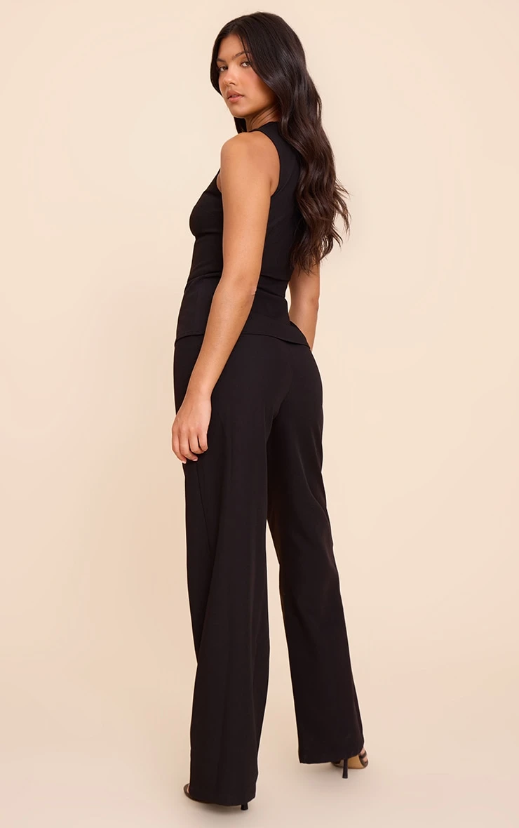 Prettylittlething Black High Neck Vest Straight Leg Jumpsuit 2 Prettylittlething Black High Neck Vest Straight Leg Jumpsuit - Image 2
