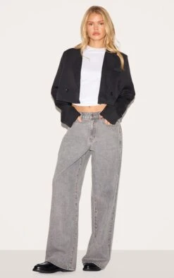 Prettylittlething Black Woven Cropped Shoulder Padded Blazer -Pretty Little Thing Shop ccb034f03f0f9a3960ee8f600028ec0896aa25f8 CMQ9591 3 black woven cropped shoulder padded blazer