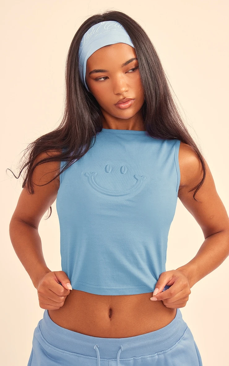 Prettylittlething Steel Blue Smile Embossed Racer Longline Top 1 Prettylittlething Steel Blue Smile Embossed Racer Longline Top