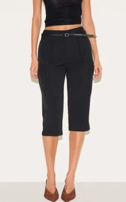 Prettylittlething Black Woven Belt Detail Capri's