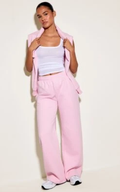 Pink Cotton Fleece Straight Leg Sweatpants