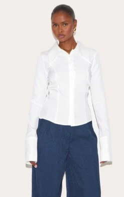 Prettylittlething White Oversized Collar Fitted Shirt