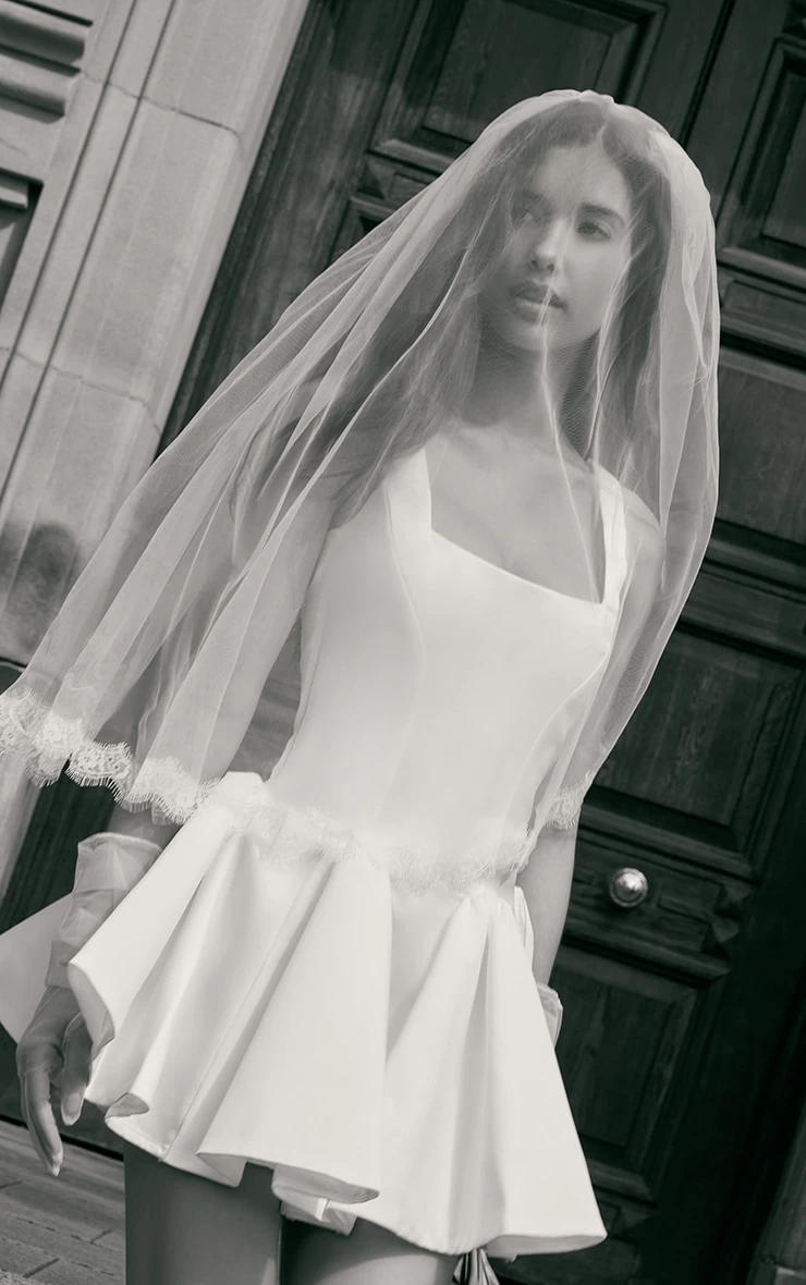 Prettylittlething Premium White Satin Hip Pleated Skater Dress 2 Prettylittlething Premium White Satin Hip Pleated Skater Dress - Image 2