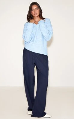 Prettylittlething Navy Woven Drawstring Low Rise Relaxed Pants