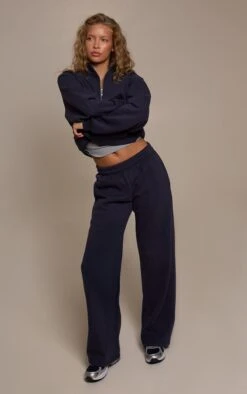 Navy Cotton Fleece Straight Leg Sweatpants