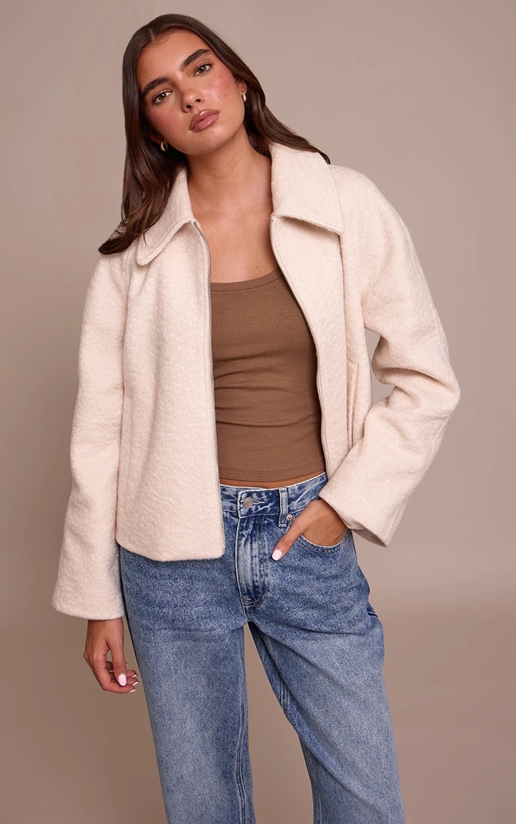 Prettylittlething Cream Boucle Zip Up Jacket 1 Prettylittlething Cream Boucle Zip Up Jacket