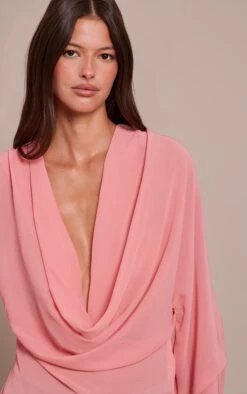 Peach Chiffon Cowl Neck Long Sleeve Blouse -Pretty Little Thing Shop ce013351c103e40ba2b347796a3c31df4dc7b3df CNO0769 4 peach chiffon cowl neck long sleeve blouse