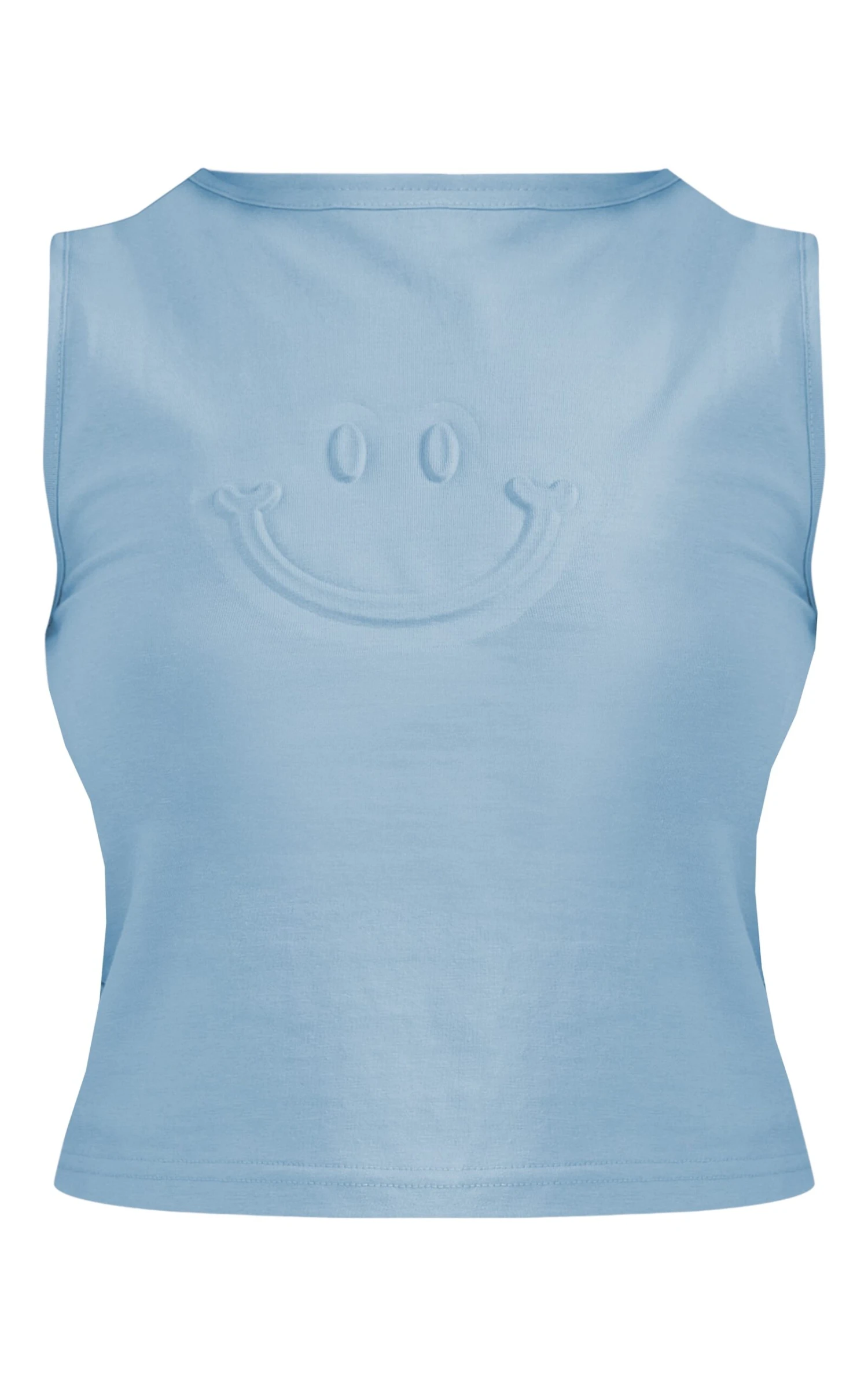 Prettylittlething Steel Blue Smile Embossed Racer Longline Top 4 Prettylittlething Steel Blue Smile Embossed Racer Longline Top - Image 4