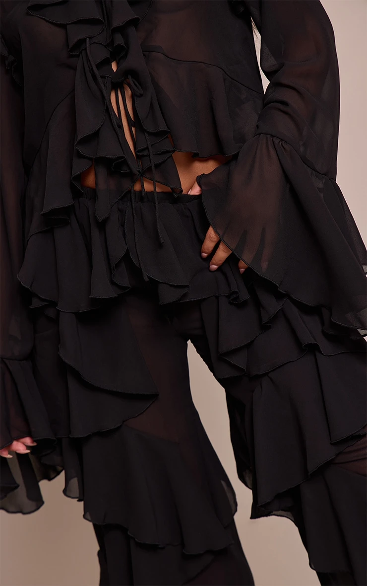 Black Chiffon Frill Straight Leg Pants 4 Black Chiffon Frill Straight Leg Pants - Image 4