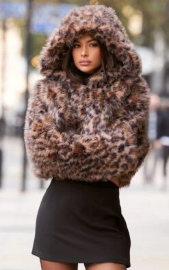 Prettylittlething Brown Leopard Faux Fur Hooded Cropped Coat -Pretty Little Thing Shop ce5818997b3982ccc7ff1ebf3b625540d91402f3 cnj9078 4