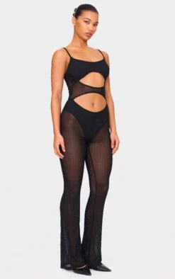 Prettylittlething Black Diamante Hot Fix Mesh Cut Out Strappy Jumpsuit -Pretty Little Thing Shop ce68526aa3c251b06fa68984a4d5f64364978834 cng6163 3