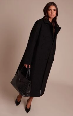 Black Boucle Double Breasted Maxi Coat -Pretty Little Thing Shop ce79b5c53c2d121b3f4cad548b6c8ca89a33ee8e CNN9781 3 black boucle double breasted maxi coat