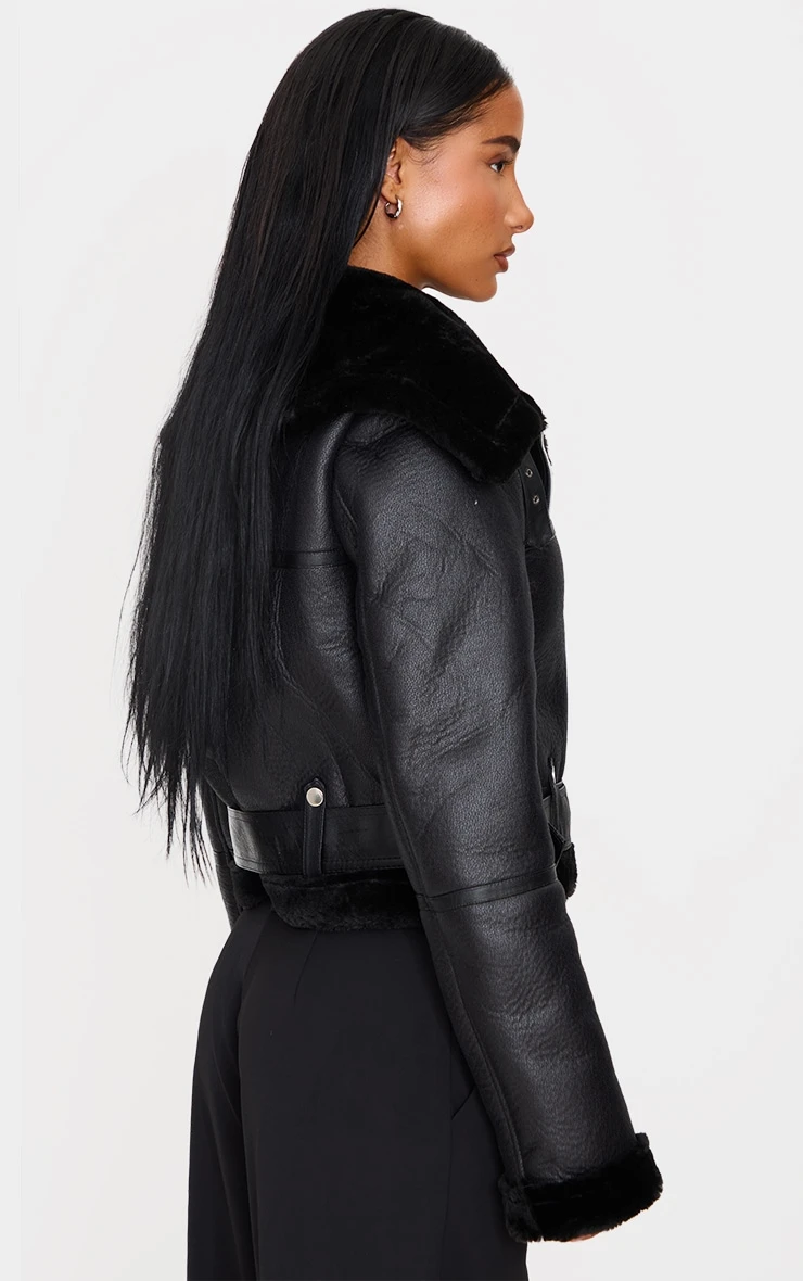 Prettylittlething Black Multi Zip Cropped Aviator 2 Prettylittlething Black Multi Zip Cropped Aviator - Image 2