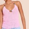 Pink Crochet Bead Detail Halter Top