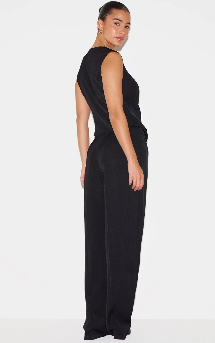 Prettylittlething Black Woven Asymmetric Detail Vest Straight Leg Jumpsuit 2 Prettylittlething Black Woven Asymmetric Detail Vest Straight Leg Jumpsuit - Image 2