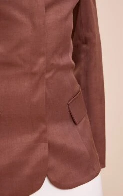 Prettylittlething Brown Collarless Cinched Waist Boxy Blazer -Pretty Little Thing Shop cf2b80322598fad206d657d2d80dec9bd7151194 CNM4375 4 brown collarless cinched waist boxy blazer