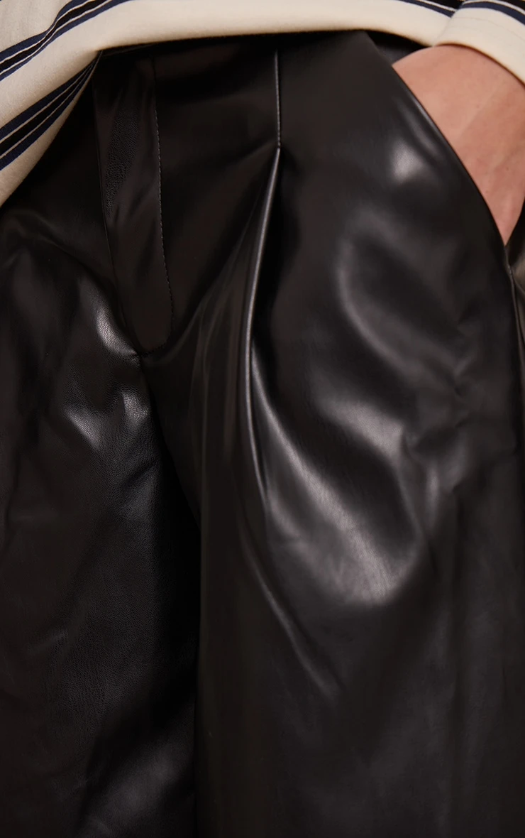 Prettylittlething Black Pleated Faux Leather Pants 4 Prettylittlething Black Pleated Faux Leather Pants - Image 4