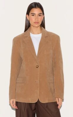 Prettylittlething Tan Faux Suede Longline Blazer