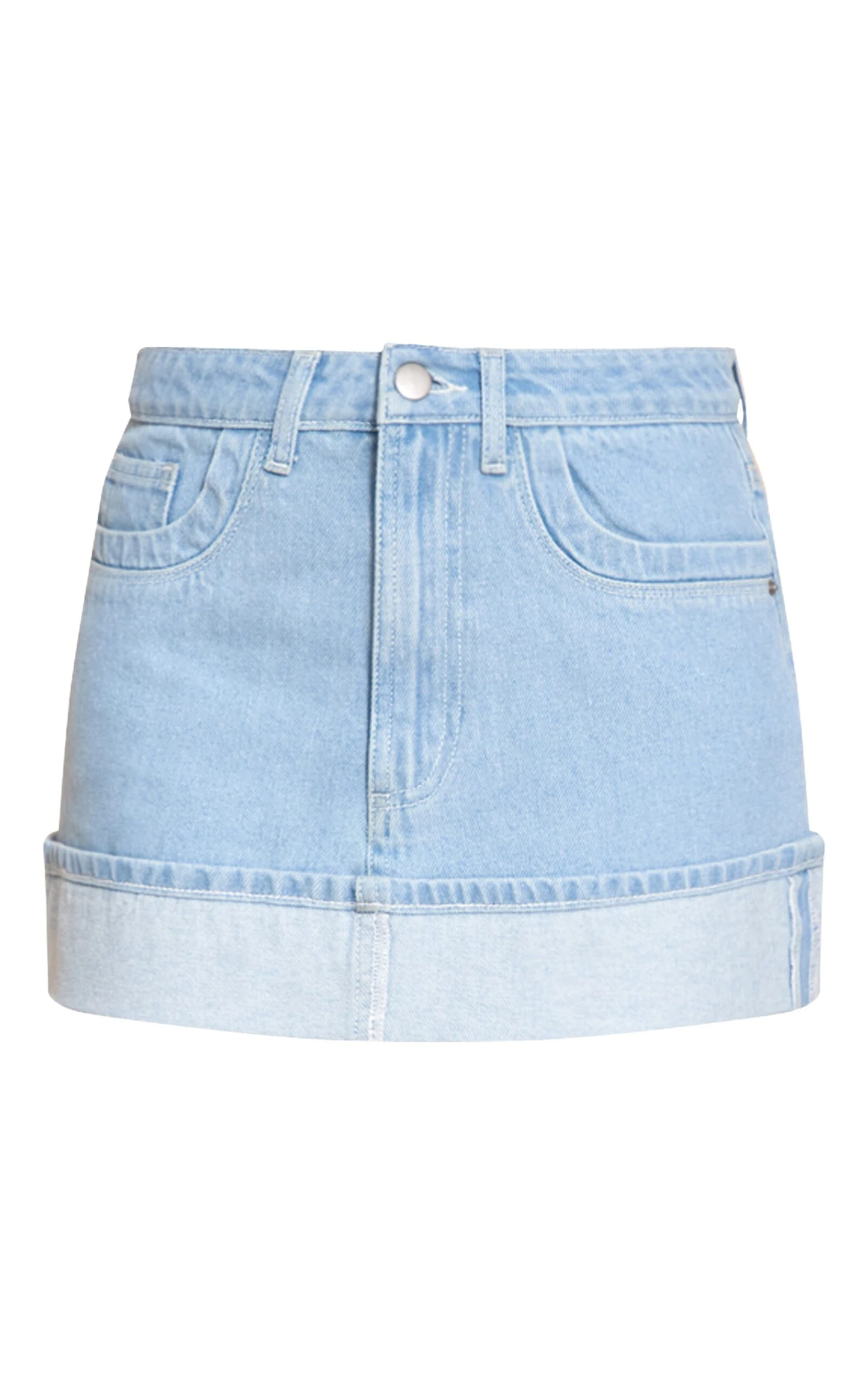 Prettylittlething Light Blue Turn Up Denim Mini Skirt 6 Prettylittlething Light Blue Turn Up Denim Mini Skirt - Image 6