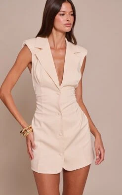 Cream Woven Structured Sleeveless Bodycon Dress