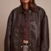 Chocolate Concealed Placket Faux Leather Bomber Jacket -Pretty Little Thing Shop cff0978b03cd75ef70f0d402c9d2047365df6fc7 CNO2621 1 chocolate concealed placket faux leather bomber jacket