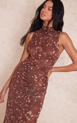 Prettylittlething Brown Deer Printed Mesh High Neck Midaxi Dress -Pretty Little Thing Shop d02800f0037d7b6bec58f7afb1934d8024b5b869 CNO3400 4 brown deer printed mesh high neck midaxi dress