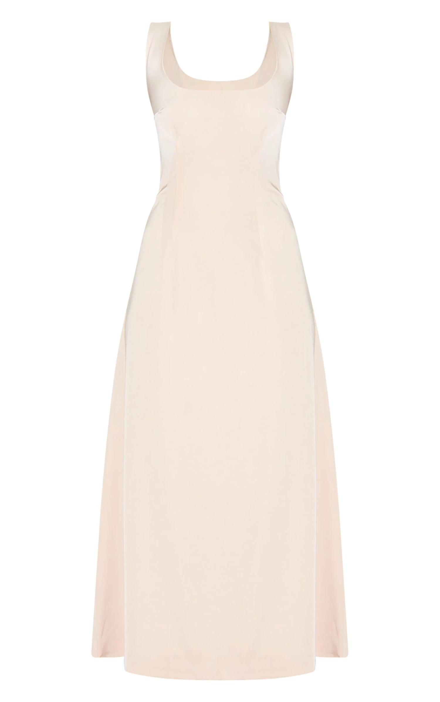 Prettylittlething Natural Satin Drop Waist Midi Dress 5 Prettylittlething Natural Satin Drop Waist Midi Dress - Image 5