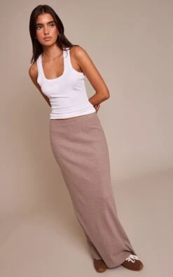 Prettylittlething Mushroom Brushed Rib Low Rise Maxi Skirt