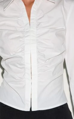 Prettylittlething White Hook And Eye Ruched Fitted Shirt -Pretty Little Thing Shop d113177304bbff4a72be794fdaa876997e2ca17d CNL7548 4 white hook and eye ruched fitted shirt