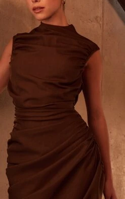 Prettylittlething PLT Label Chocolate Brown Ruched Asymmetric Midaxi Dress -Pretty Little Thing Shop d1145f91bb5578e6d3337ffe1ec31f37dc04a86d CNL8330 4 plt label chocolate brown ruched asymmetric midaxi dress