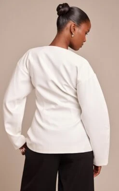 Prettylittlething Cream Collarless Fabric Covered Button Blazer -Pretty Little Thing Shop d12e1404c0bbc070dad2896f68474e70ead53b48 CNN8561 2 cream collarless fabric covered button blazer