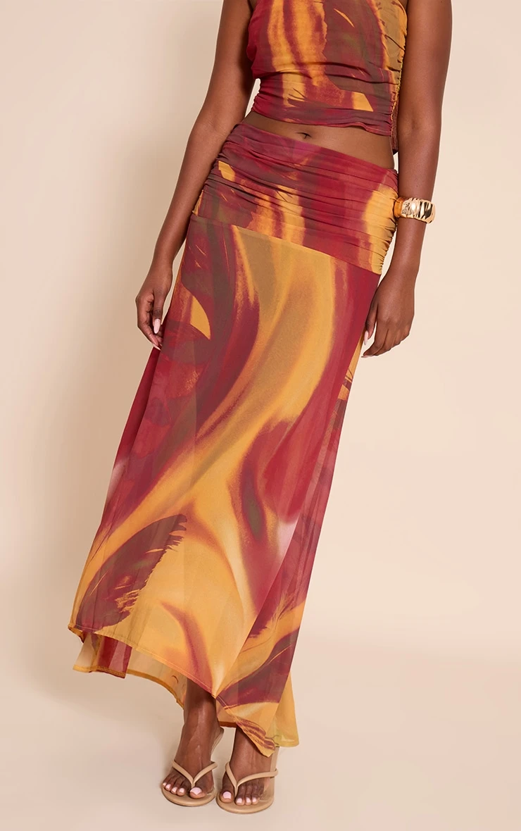 Multi Abstract Printed Chiffon Ruched Maxi Skirt 2 Multi Abstract Printed Chiffon Ruched Maxi Skirt - Image 2