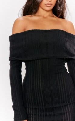 Prettylittlething Black Brushed Rib Oversized Bardot Maxi Dress -Pretty Little Thing Shop d18b92f20e1e3462b7977934476252247761815a cng7942 4