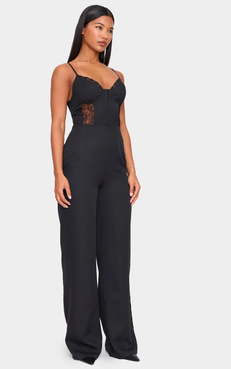 Prettylittlething Black Woven Corset Lace Panel Strappy Jumpsuit 3 Prettylittlething Black Woven Corset Lace Panel Strappy Jumpsuit - Image 3