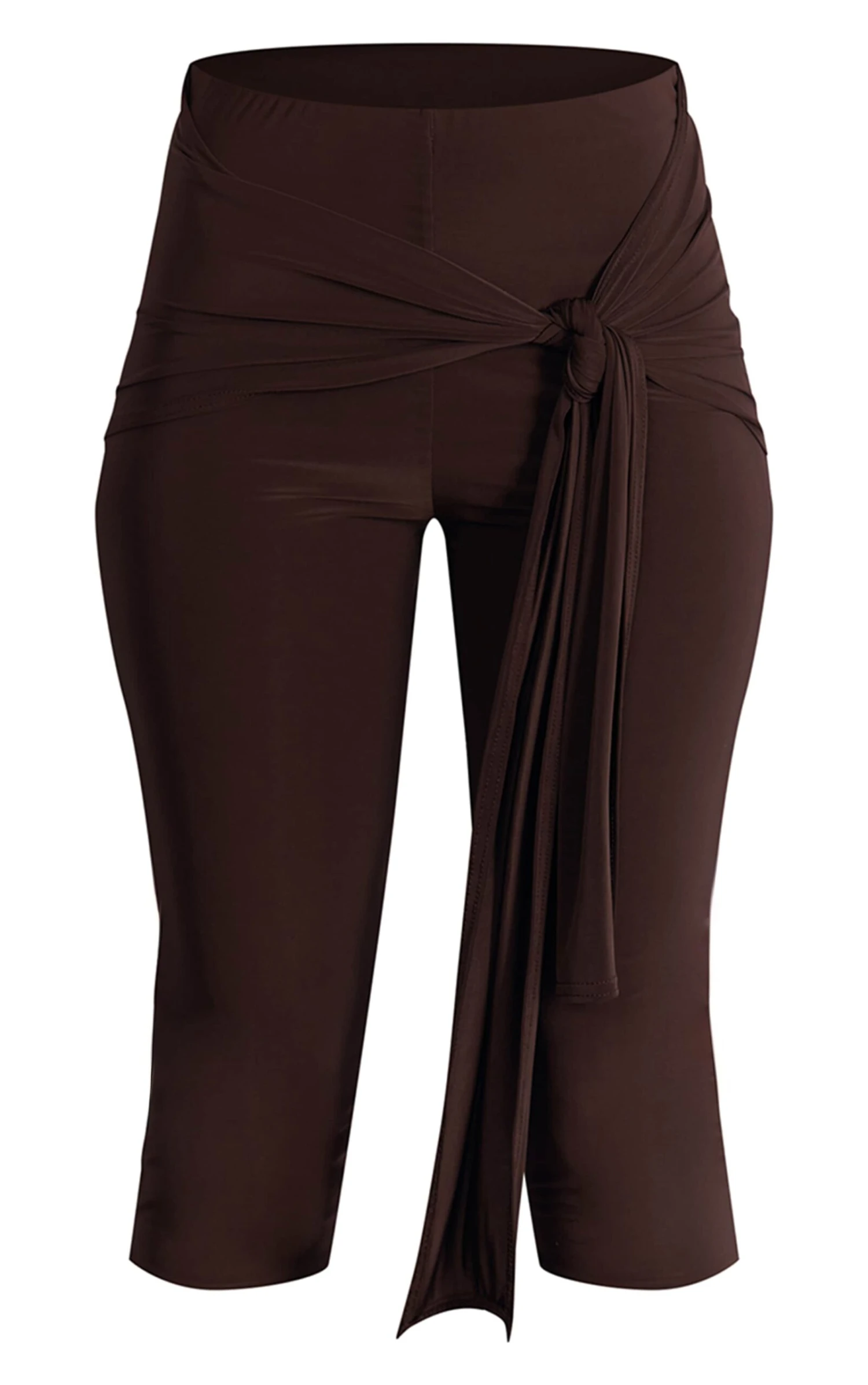 Prettylittlething Chocolate Double Layer Slinky Wrap Capri's 5 Prettylittlething Chocolate Double Layer Slinky Wrap Capri's - Image 5