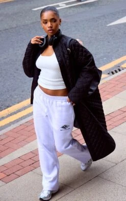 Prettylittlething Black Maxi Quilted Coat