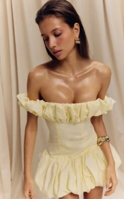 Prettylittlething Lemon Ruched Bardot Puff Hem Bodycon Dress -Pretty Little Thing Shop d2acf693d26ba2bd3751a794bba04361fab4ccb6 CNL8411 6 lemon ruched bardot puff hem bodycon dress