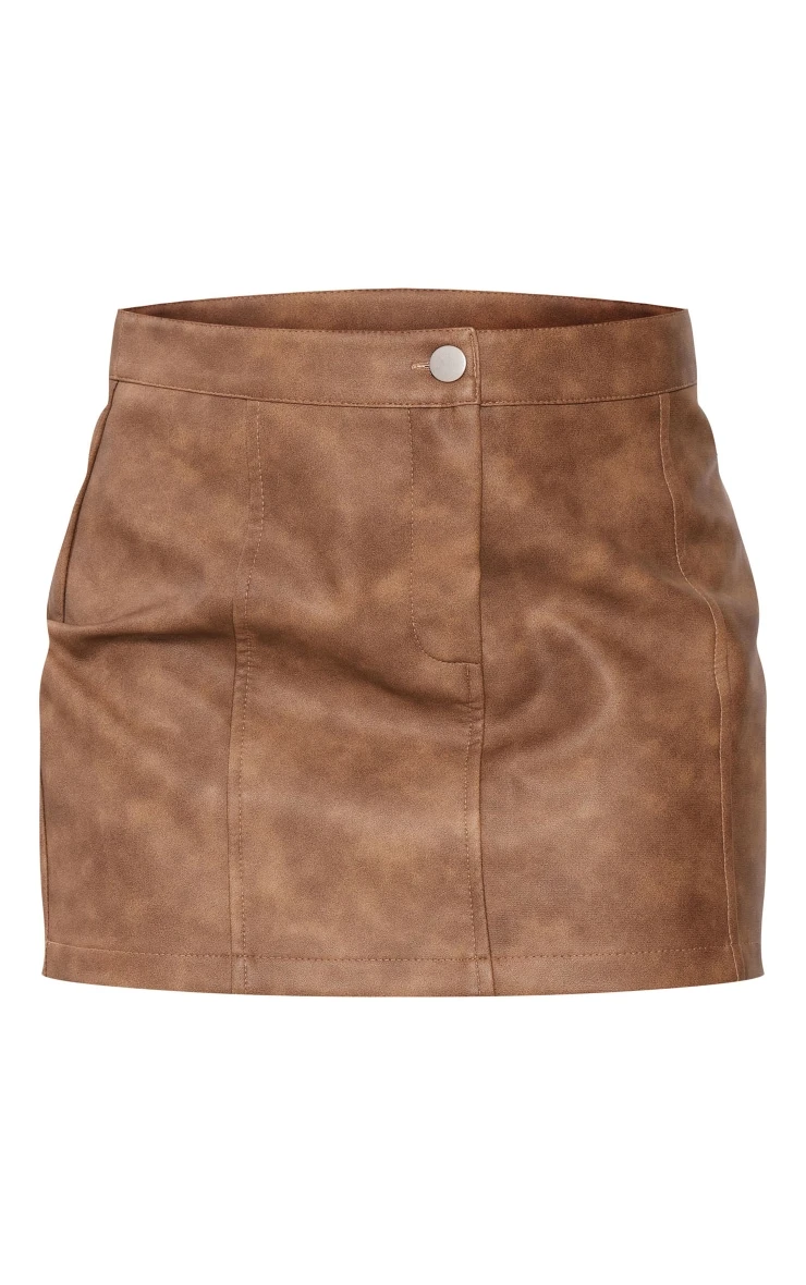 Chocolate Washed Faux Leather Seam Detail Mini Skirt 6 Chocolate Washed Faux Leather Seam Detail Mini Skirt - Image 6