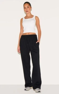 Prettylittlething Black Wide Leg Seam Detail Sweatpants